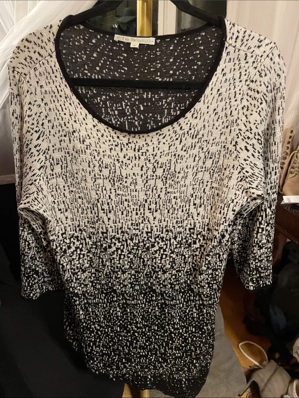 cleo Black & White & Silver Gradient Knit Long Round Neck Top